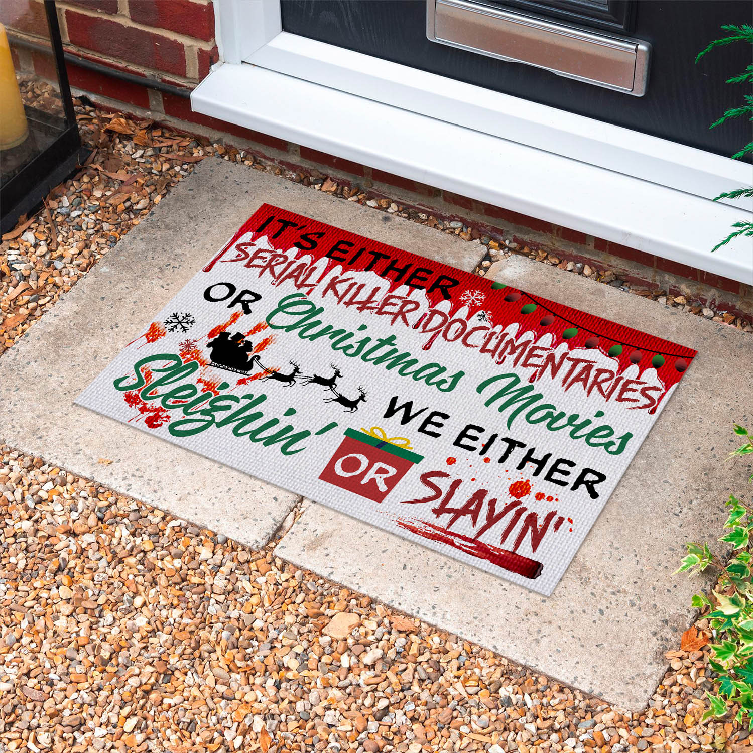 1LV. Sleighin or Slayin Doormat mockup 10fx