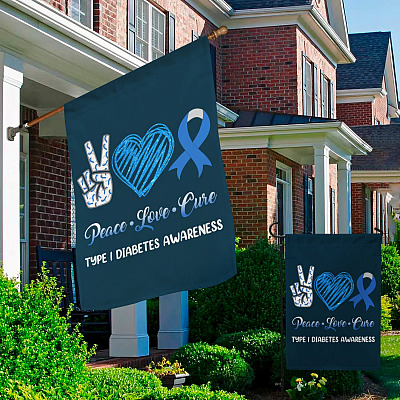 Alternative view of Peace Love Cure Type 1 Diabetes Awareness Garden Flag - House Flag - Wall Flag