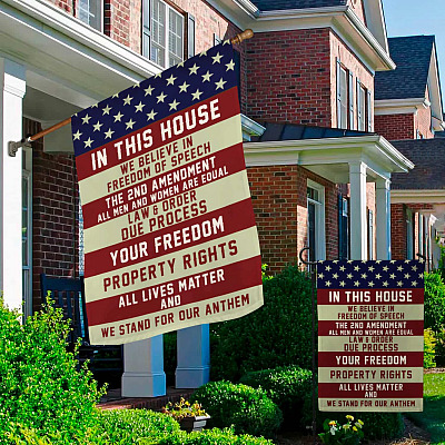 Alternative view of In This House We Believe In Freedom Of Speech Garden Flag - All Lives Matter House Flag - Freedom Flag