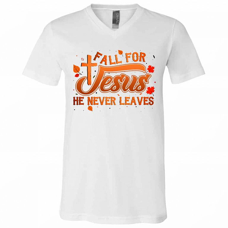 Fall for Jesus Tshirt, White, V-Neck T-Shirt