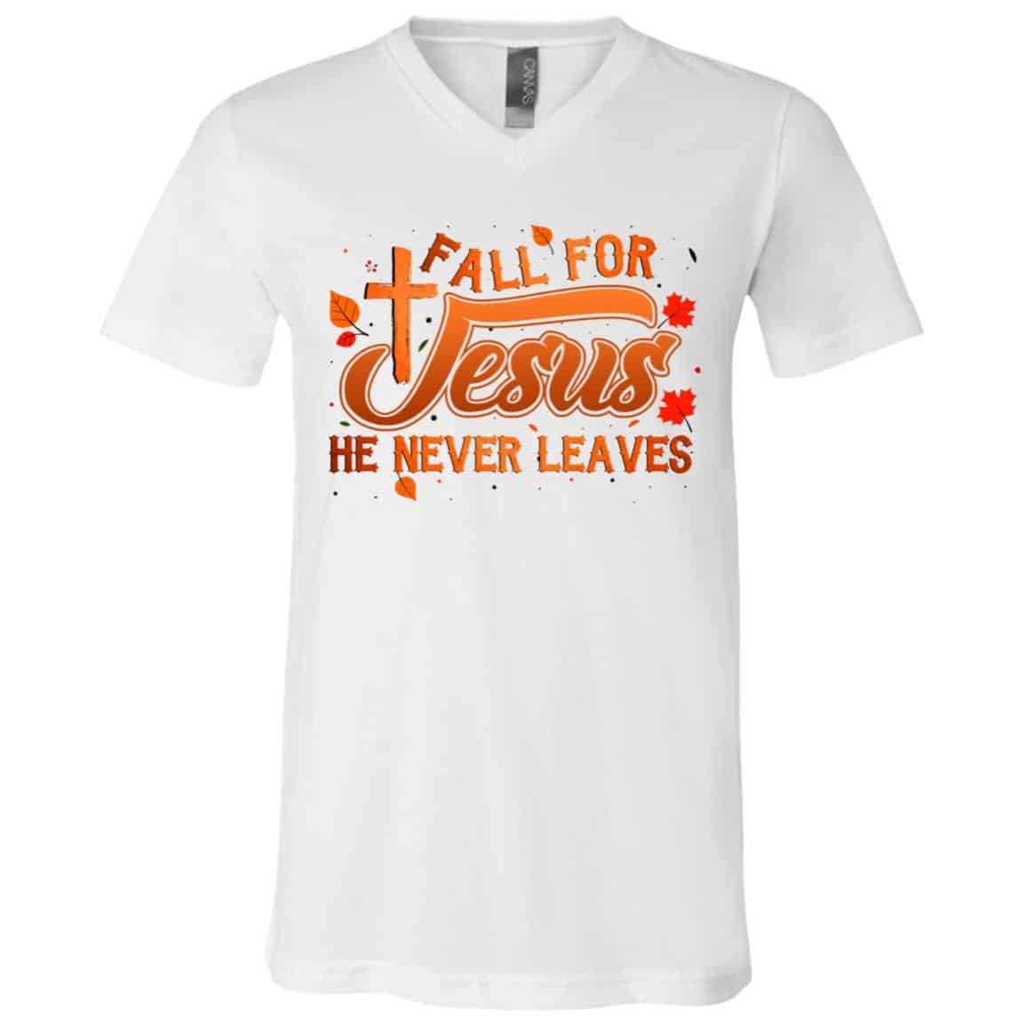 Fall for Jesus Tshirt, White, V-Neck T-Shirt