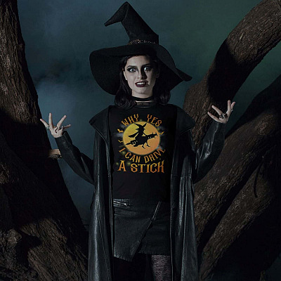 Alternative view of Funny Witch Broom Halloween Saying Shirt - Why Yes I Can Drive A Stick Shirt - Drive A Stick Witch T-Shirt