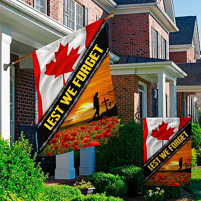 Alternative view of Remembrance Day Lest We Forget Red Poppy House Flag - Outdoor Garden Flag