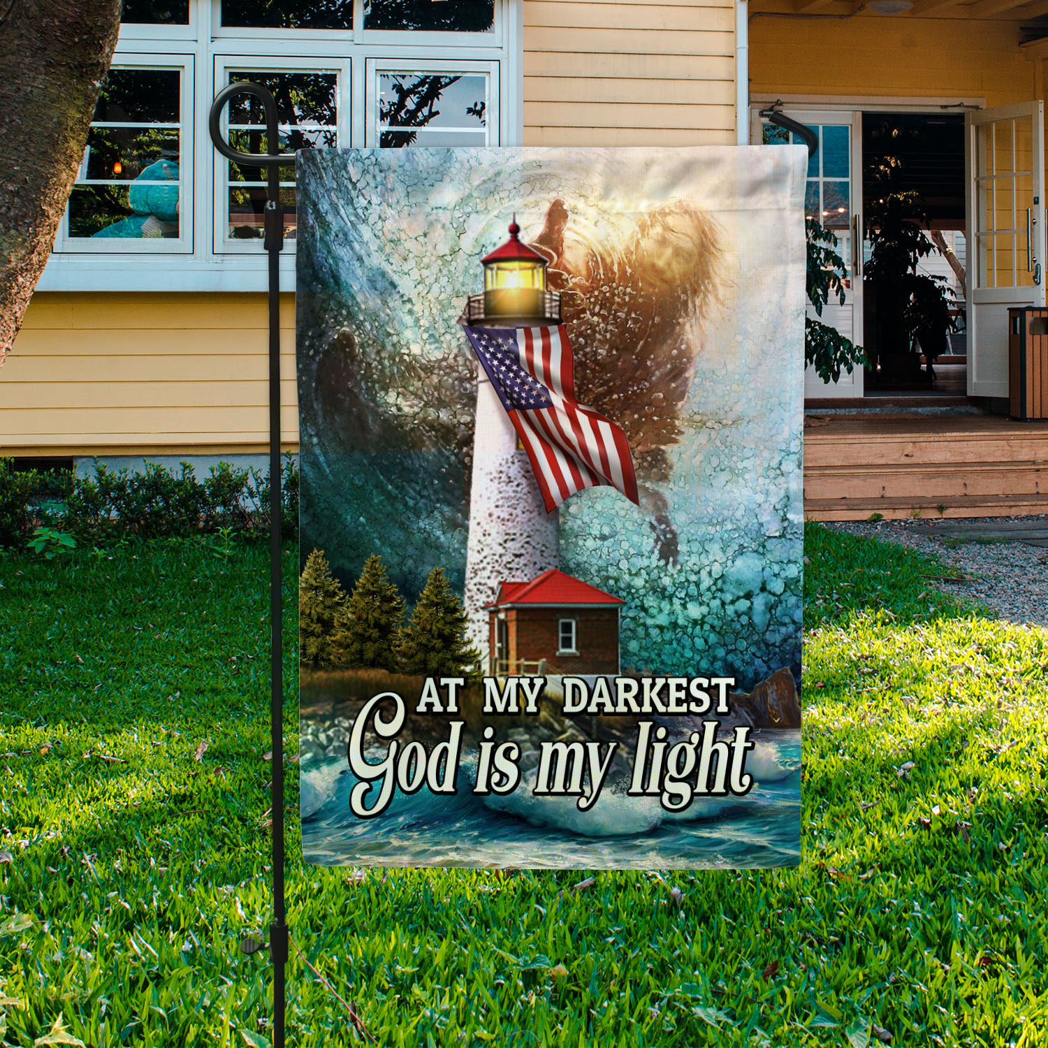 4VT. God Is My Light Garden Flag Mockup 3