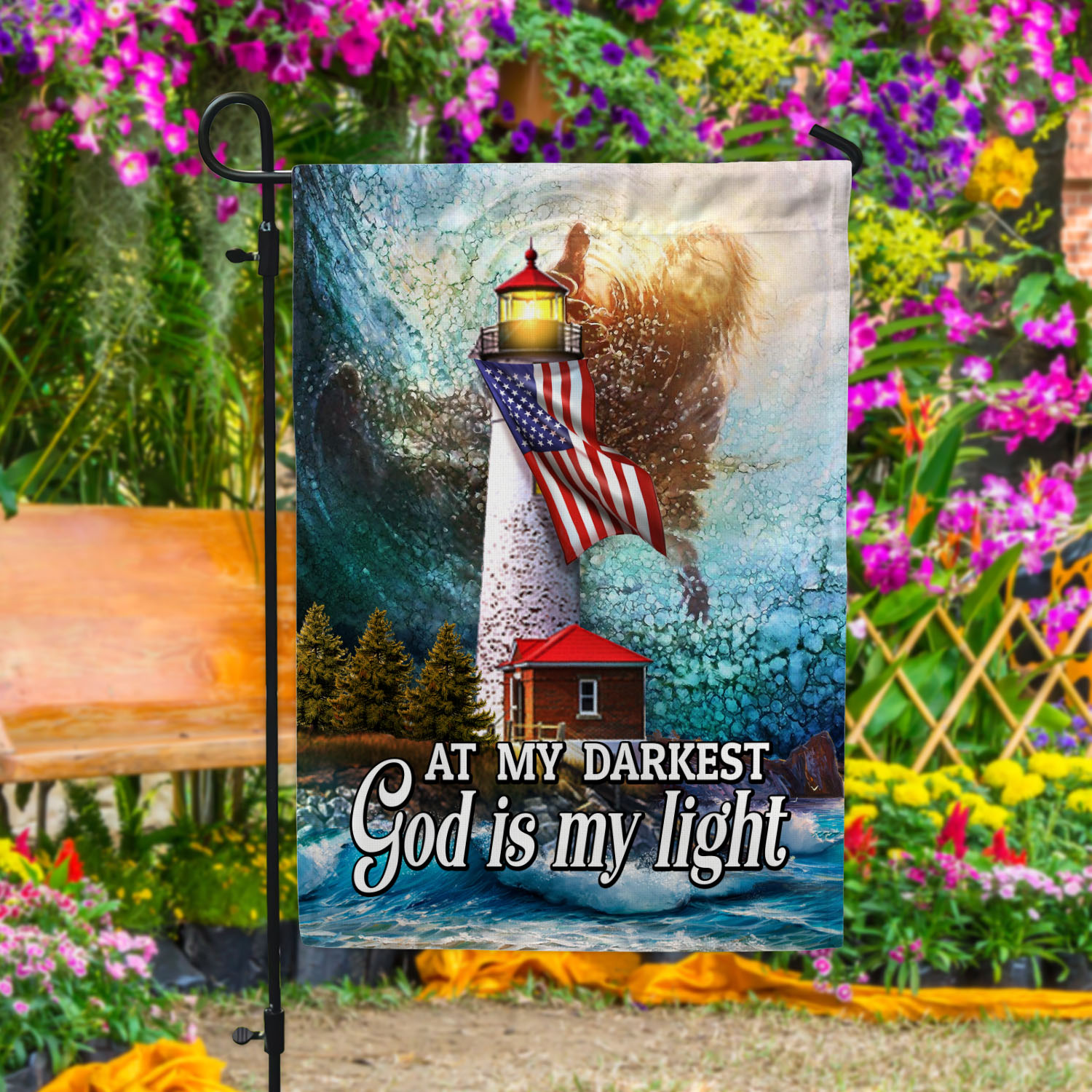 4VT. God Is My Light Garden Flag Mockup 4