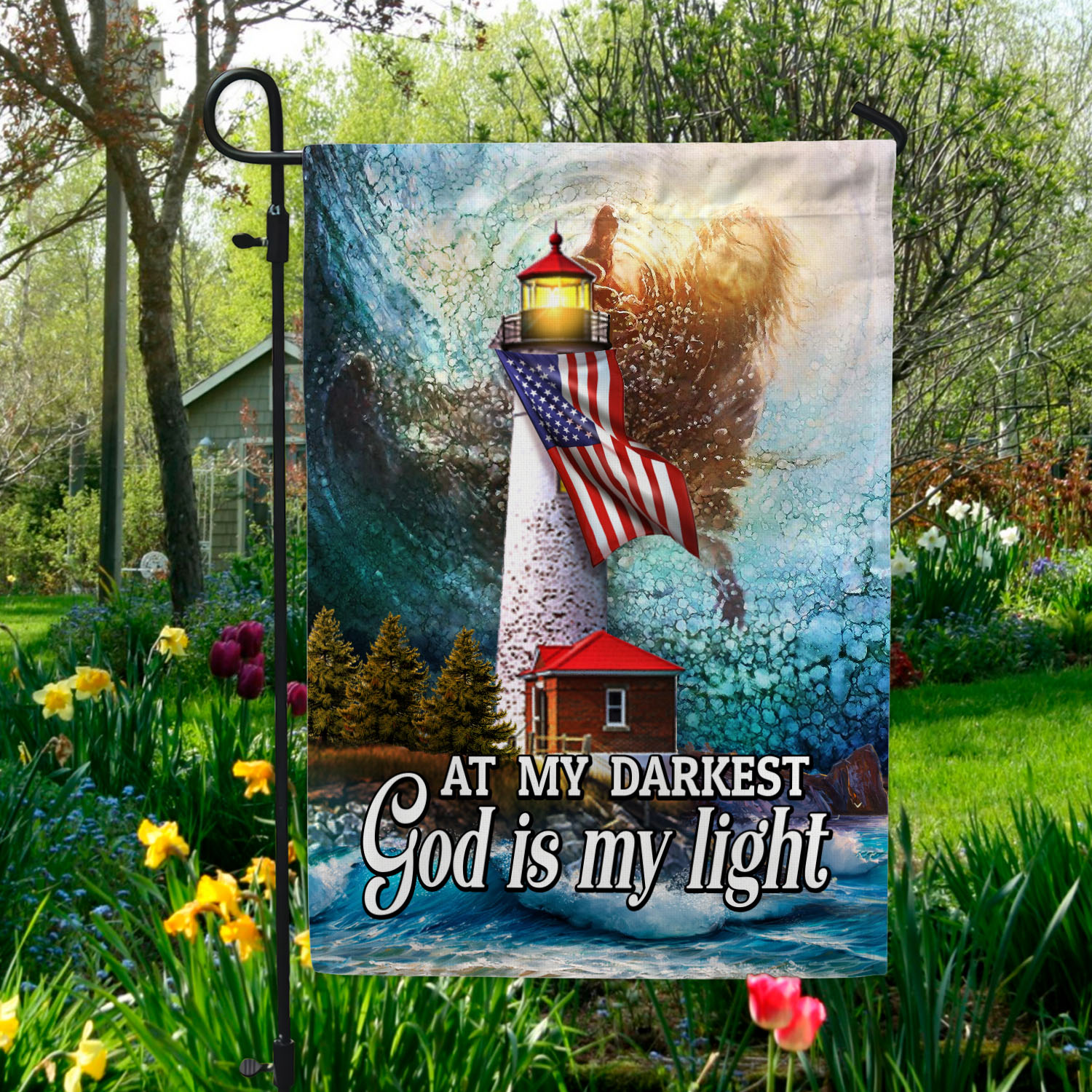 4VT. God Is My Light Garden Flag Mockup 5