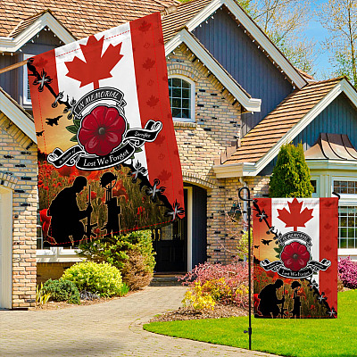 Alternative view of In Memorial In Honor Of Sacrifice Lest We Forget Canada Veteran Flag Poppy Decorative Garden Flag - House Flag