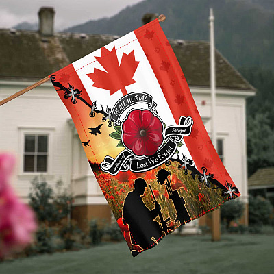 In Memorial In Honor Of Sacrifice Lest We Forget Canada Veteran Flag Poppy Decorative Garden Flag - House Flag