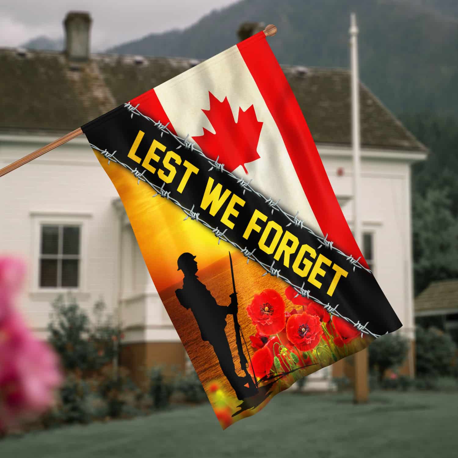 2O. Lest We Forget-2O. Lest We Forget-30x40 House Flag Mockup 4