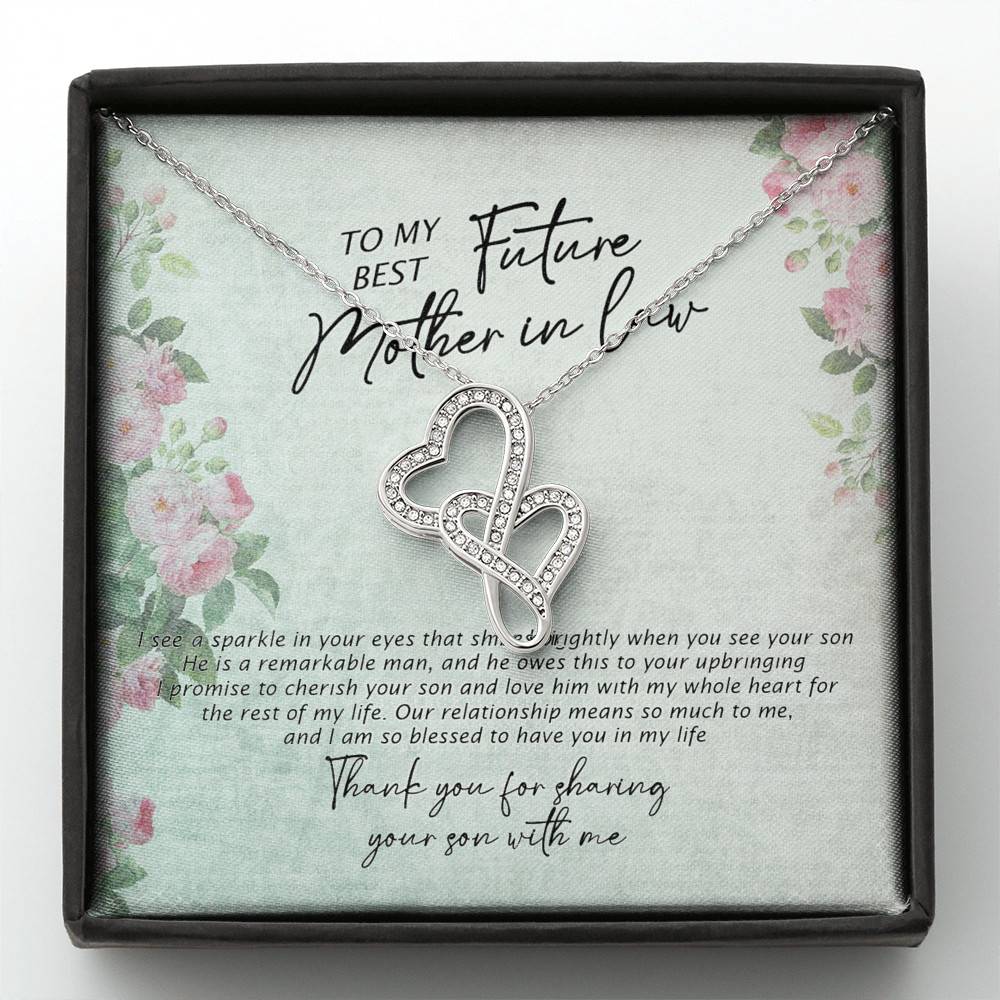 To My Best Future Mother In Law Thank You For Sharing Your Son With Me Double Hearts Necklace - Double Hearts Necklace