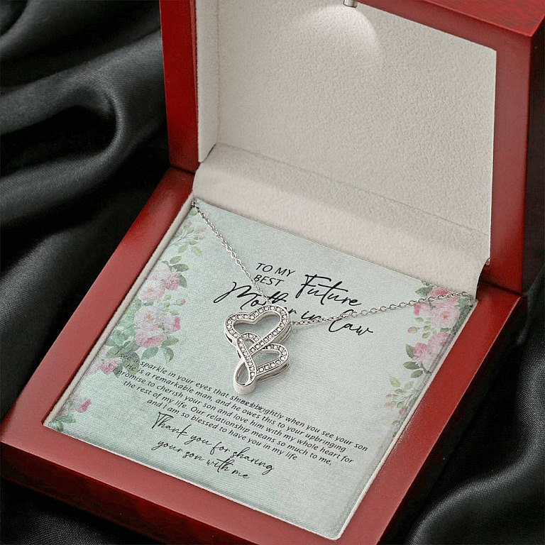 To My Best Future Mother In Law Thank You For Sharing Your Son With Me Double Hearts Necklace