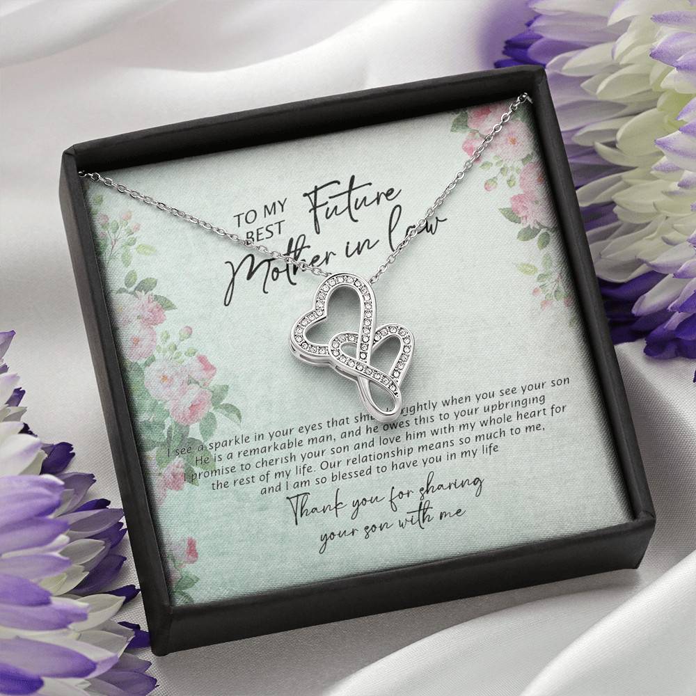 To My Best Future Mother In Law Thank You For Sharing Your Son With Me Double Hearts Necklace