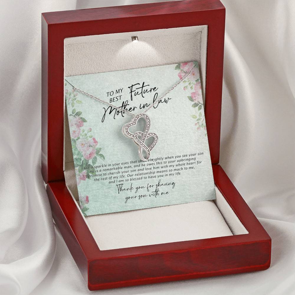 To My Best Future Mother In Law Thank You For Sharing Your Son With Me Double Hearts Necklace