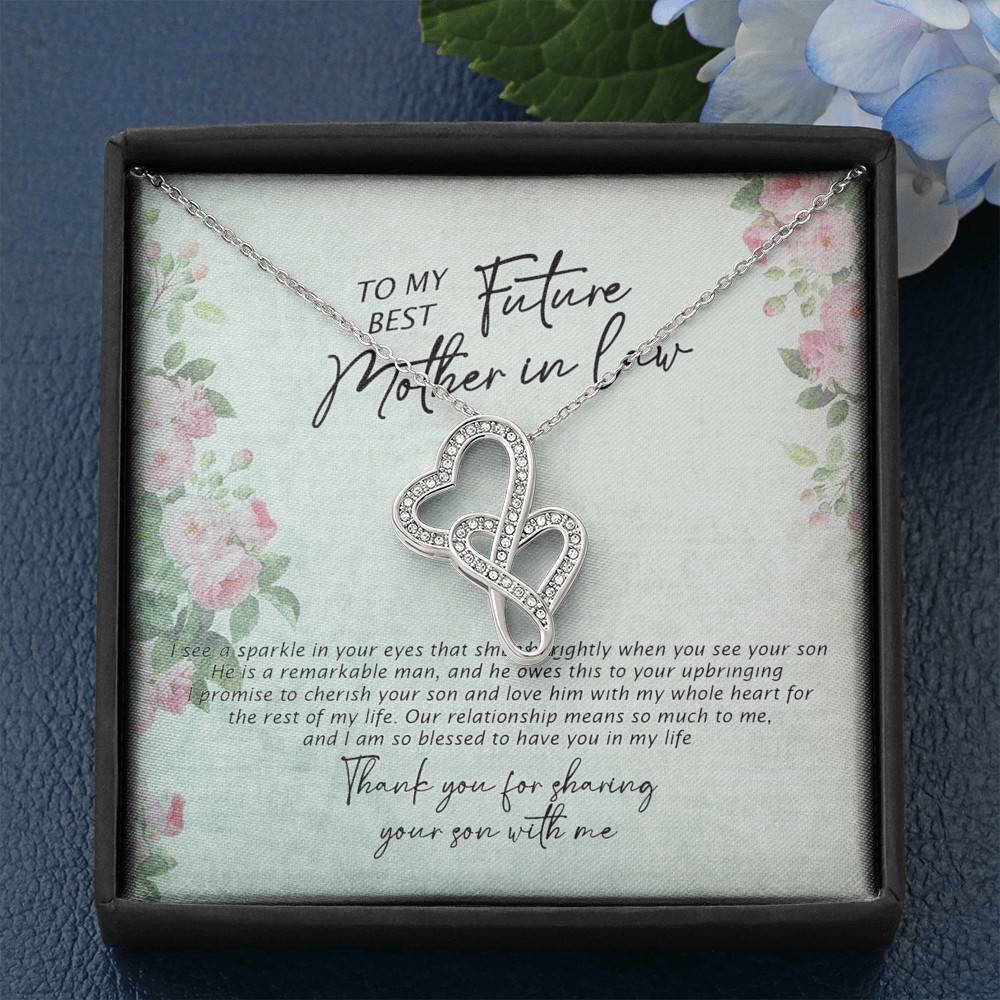 To My Best Future Mother In Law Thank You For Sharing Your Son With Me Double Hearts Necklace