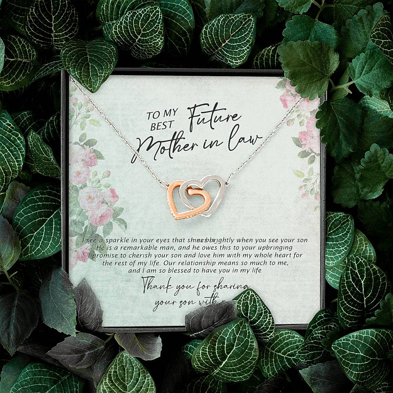 To My Best Future Mother In Law Thank You For Sharing Your Son With Me Joined Interlocking Hearts Necklace