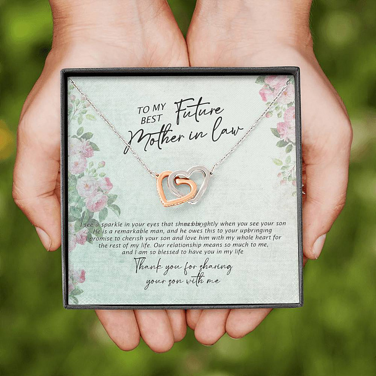 To My Best Future Mother In Law Thank You For Sharing Your Son With Me Joined Interlocking Hearts Necklace