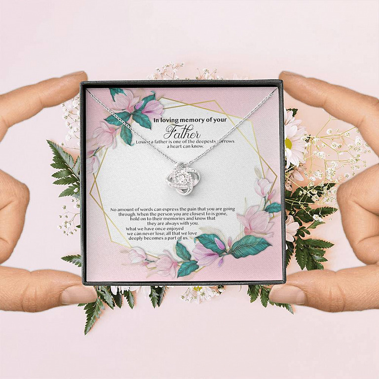 In Loving Memory of Your Father Memorial Love Knot Necklace - Grieving Remembrance Bereavement Gifts