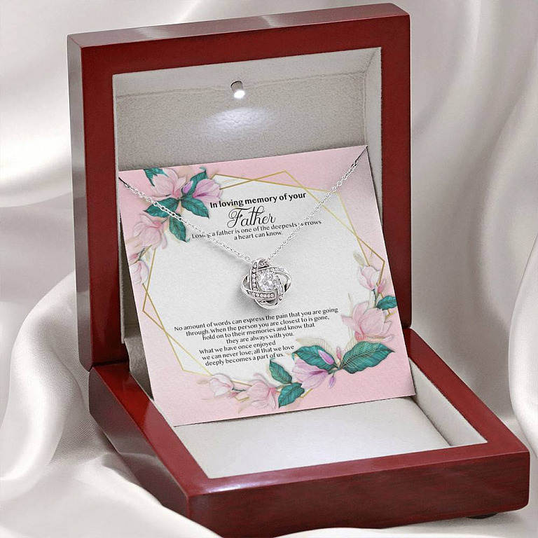 In Loving Memory of Your Father Memorial Love Knot Necklace - Grieving Remembrance Bereavement Gifts