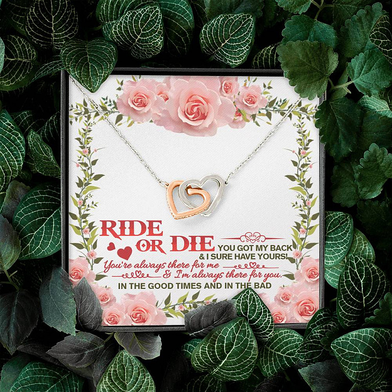 Ride Or Die You Got My Back Best Friends Interlocking Hearts Pendant Necklace - BFF Bestie Friendship Jewelry