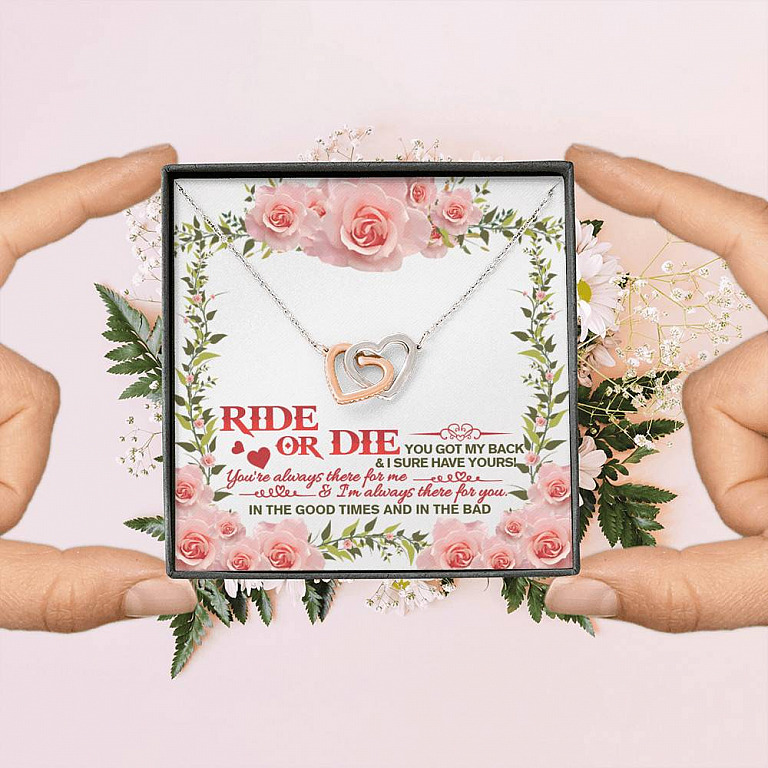 Ride Or Die You Got My Back Best Friends Interlocking Hearts Pendant Necklace - BFF Bestie Friendship Jewelry