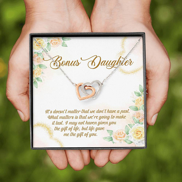 Bonus Daughter Life Give Me Gift Of You Interlocking Hearts Pendant Necklace Stepdaughter Step Daughter Gifts