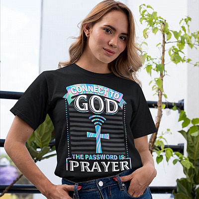 Alternative view of Connect To God The Password Is Prayer T-Shirt - V-Neck Shirt