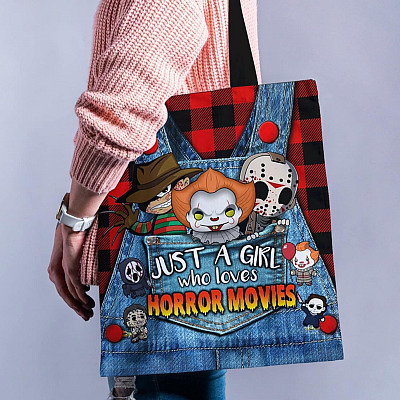 Just A Girl Who Loves Horror Movies All Over Print Tote Bag - Shoulder Bag