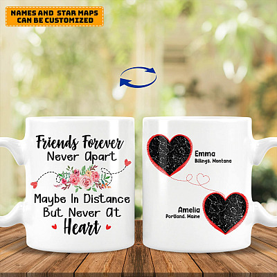 Long Distance Friends Forever Never Apart Personalized Star Map Ceramic Coffee Mug - Long Distance Gifts