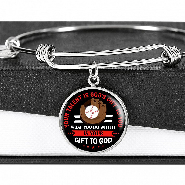 Baseball Your Talent Is God's Gift to You What You Do with It Is Your Gift to God Circle Pendant Necklace