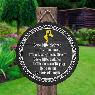 Alternative view of Come Little Children I'll Take Thee Away Into a Land of Enchantment Circle Wooden Door Sign - Halloween Hocus Pocus Front Porch Signs