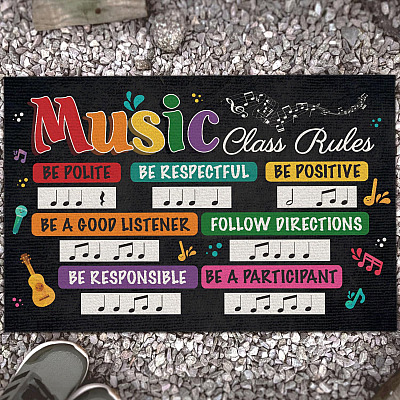 Music Class Rules Be Polite Be Respectful Be Positive House Doormat - Music Classroom Outdoor Indoor Doormat