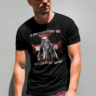 Alternative view of He Who Kneels Before God Can Stand Before Anyone T-Shirt