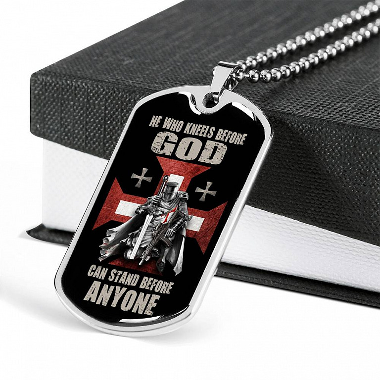He Who Kneels Before God Can Stand Before Anyone Dog Tag Pendant Necklace