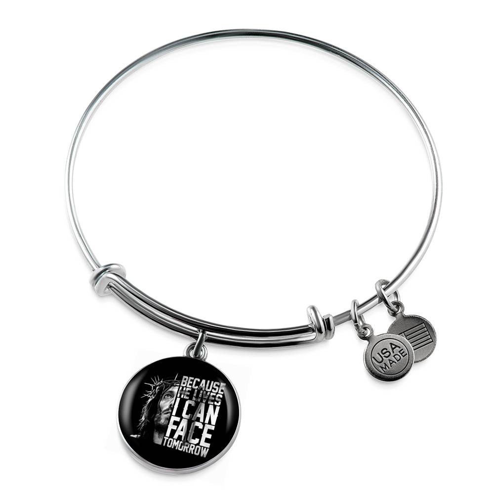 Because He Lives I Can Face Tomorrow Jesus Circle Pendant Necklace - Bangle Because He Lives I Can Face Tomorrow Jesus Circle Pendant Necklace - Bangle