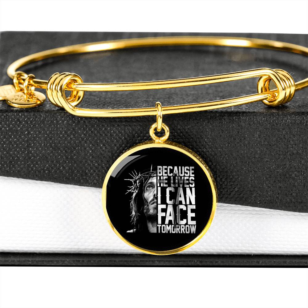 Because He Lives I Can Face Tomorrow Jesus Circle Pendant Necklace - Bangle Because He Lives I Can Face Tomorrow Jesus Circle Pendant Necklace - Bangle