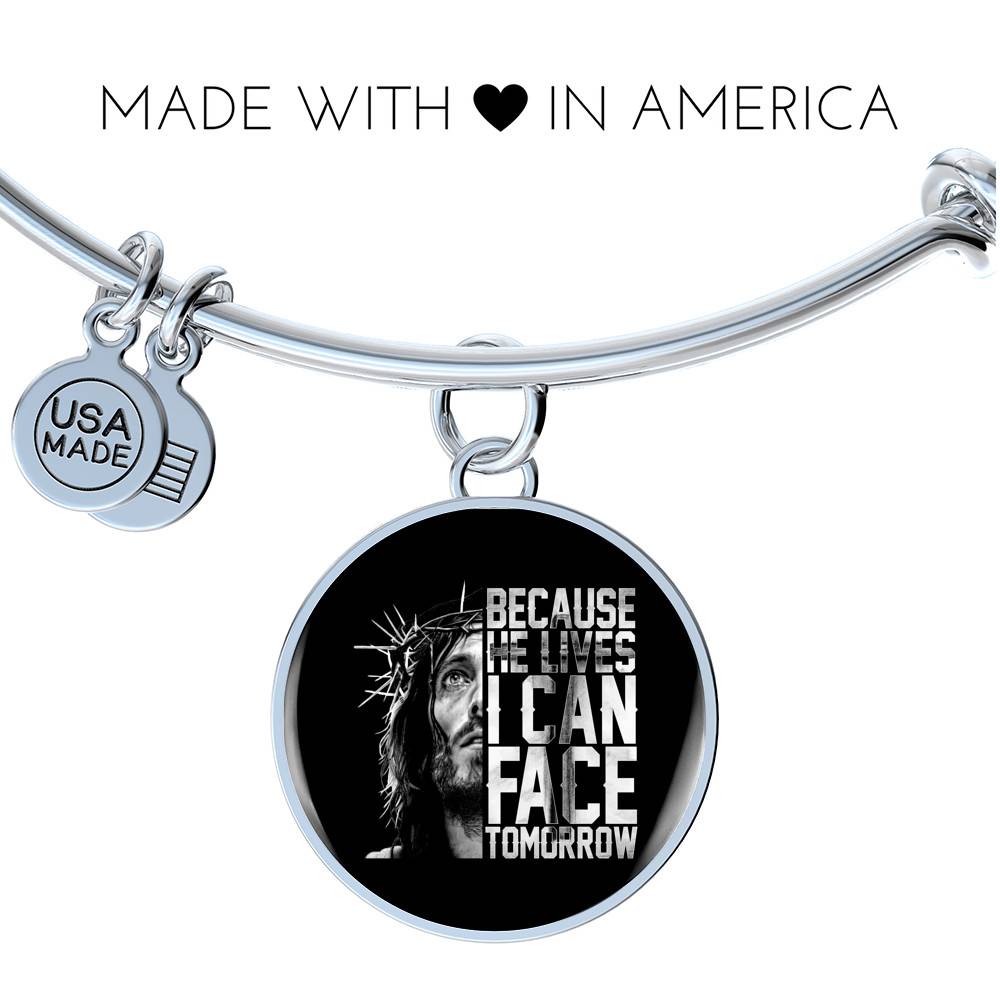 Because He Lives I Can Face Tomorrow Jesus Circle Pendant Necklace - Bangle Because He Lives I Can Face Tomorrow Jesus Circle Pendant Necklace - Bangle