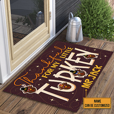 Alternative view of Thankful For My Little Turkey House Doormat - Grateful Personalized Thanksgiving Doormat For Teacher