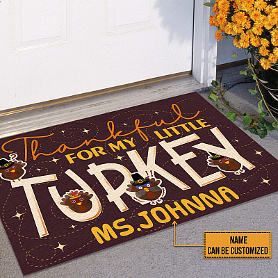 Thankful For My Little Turkey House Doormat - Grateful Personalized Thanksgiving Doormat For Teacher