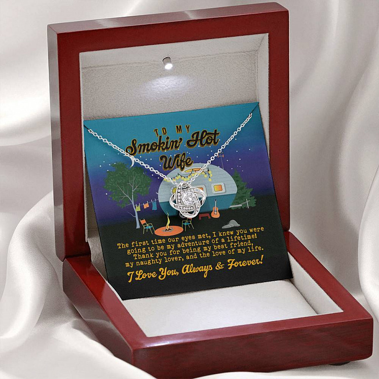 To My Smokin' Hot Wife the First Time Our Eyes Met Camping Love Knot Pendant Necklace