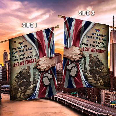 Alternative view of We Stand for the Flag We Kneel for the Fallen British Outdoor House Flag - Home Garden Flag