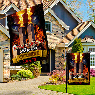 Alternative view of We Will Never Forget 20 Years September 11 2001 2021 Decorative Garden Flag - Indoor Outdoor Flag - House Flag