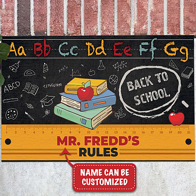 Personalized Name Teacher's Rules Back to School Classroom Doormat - Funny Teacher Indoor Outdoor Doormat