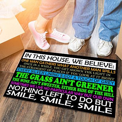 Alternative view of In This House We Believe One Man Gathers What Another Man Spills Funny Entrance Indoor Outdoor Decorative Doormat