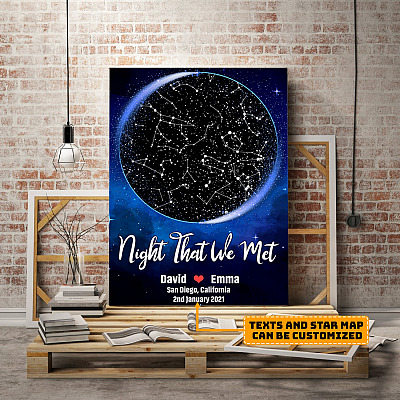 Custom Constellation Map Night That We Met Wedding Anniversary Gifts Framed Canvas Prints - Couples Engagement Gift Unframed Poster