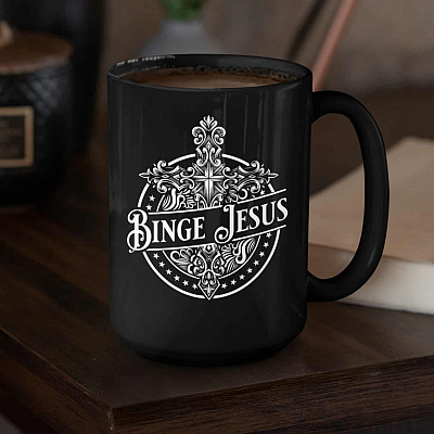 Alternative view of Binge Jesus Ceramic Coffee Mug - Water Bottle - Beer Stein