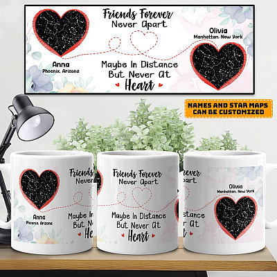 Alternative view of Long Distance Friends Forever Never Apart Maybe In Distance But Never At Heart Personalized Star Map Coffee Mug - Bestie Custom Constellation Mug