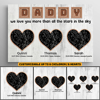 Daddy We Love You More Than All The Stars In The Sky Personalized Children Names Canvas - Custom Family Name Star Map Constellation Canvas Wall Art