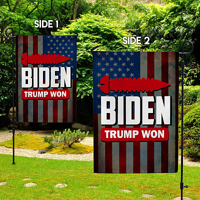 Alternative view of Screw Biden Trump Won Rigged Election Garden Flag - Pro Trump Conservative House Flag
