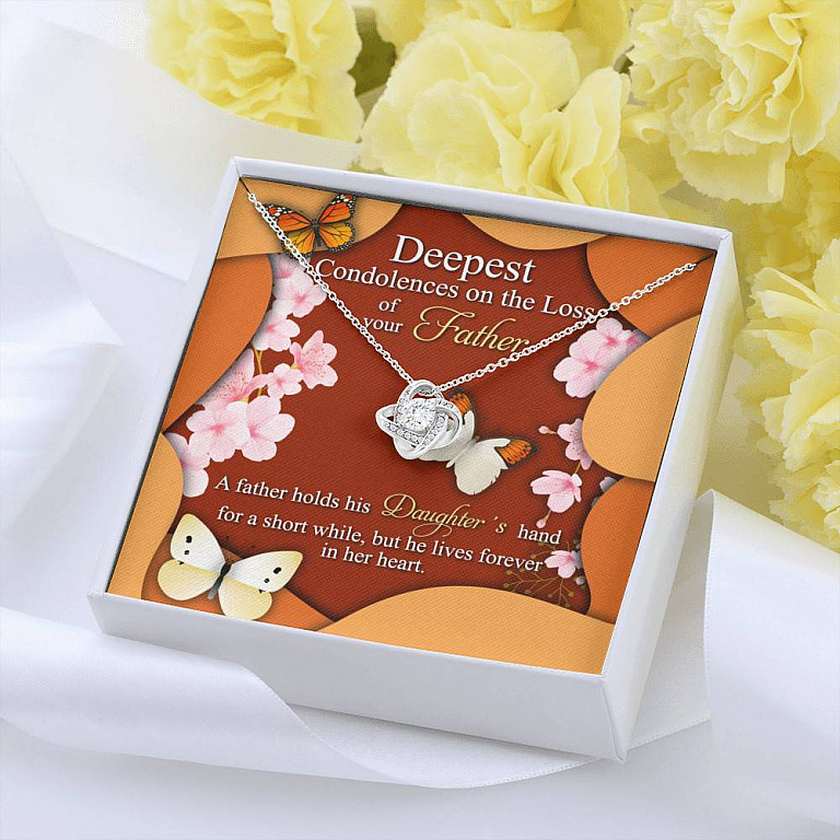 Deepest Condolence On The Loss Of Your Father Memorial Love Knot Necklace - Remembrance Sympathy Gifts
