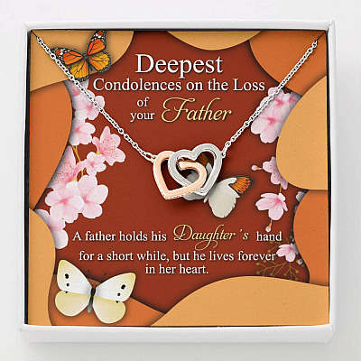 Deepest Condolence On The Loss Of Your Father Memorial Interlocking Hearts Pendant Necklace Remembrance Gifts - Interlocking Hearts Necklace